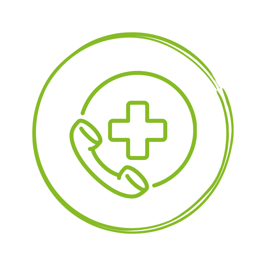 Kreis mit Telefonhörer und Apotheker Kreuz